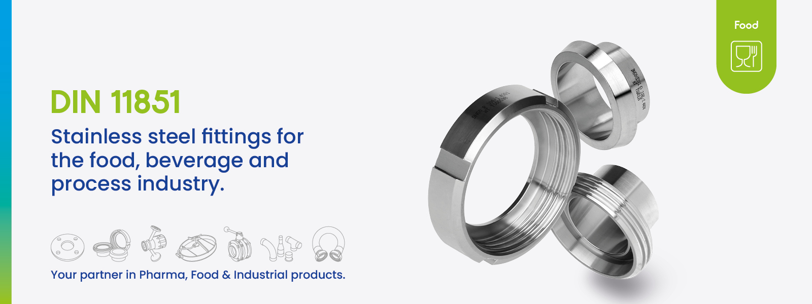 Stainless-steel DIN 11851 fittings for hygienic process connections in food, dairy and beverage plants. Designed for safe operation, high cleanability and reliable performance.