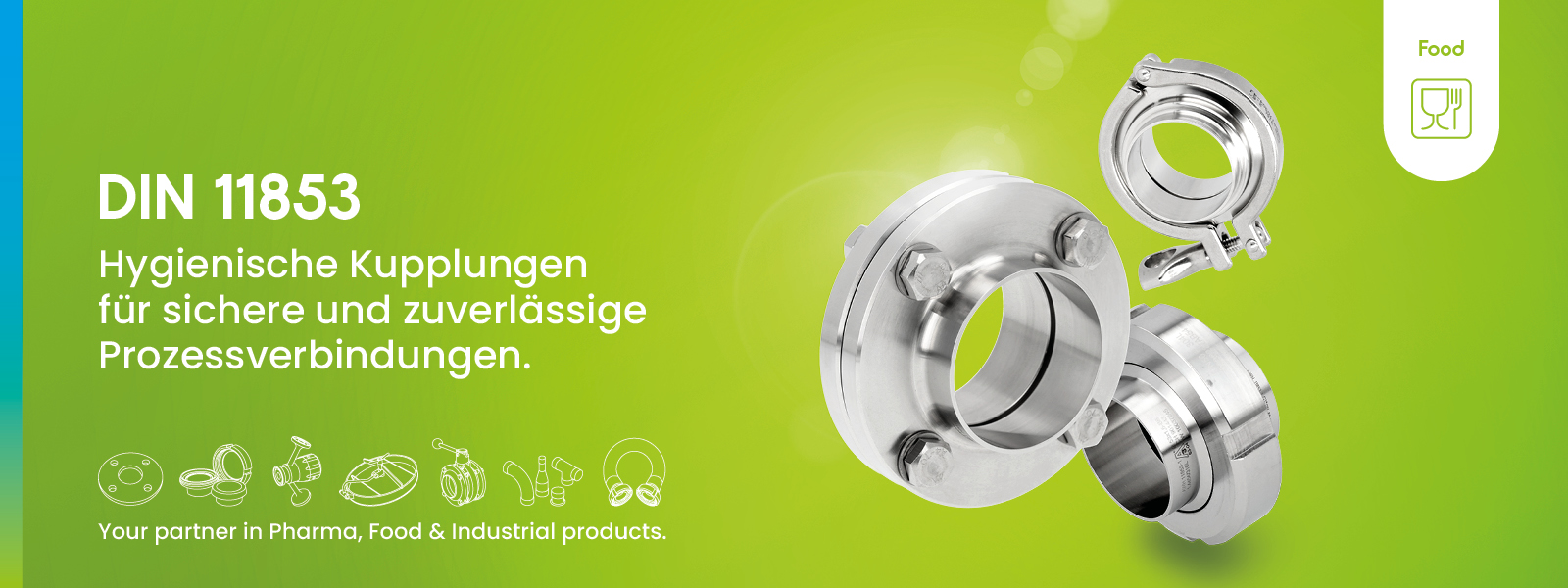 Edelstahl-DIN 11853 Kupplungen für hygienische Prozessverbindungen in Lebensmittel-, Molkerei- und Getränkeanlagen. Entwickelt für sichere Abläufe, gute Reinigbarkeit und zuverlässige Leistung.