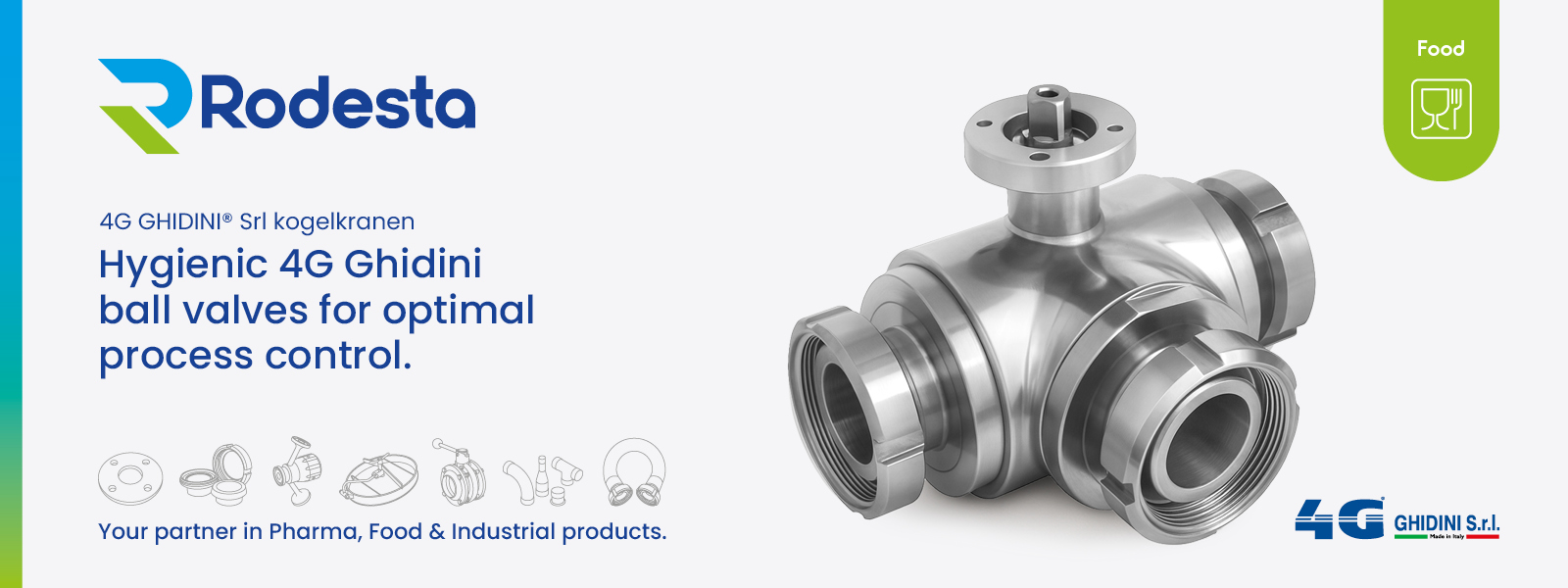 Hygienic 316L stainless-steel ball valves from 4G Ghidini, designed for optimal process control and reliable shut-off in food, pharmaceutical and process industries.