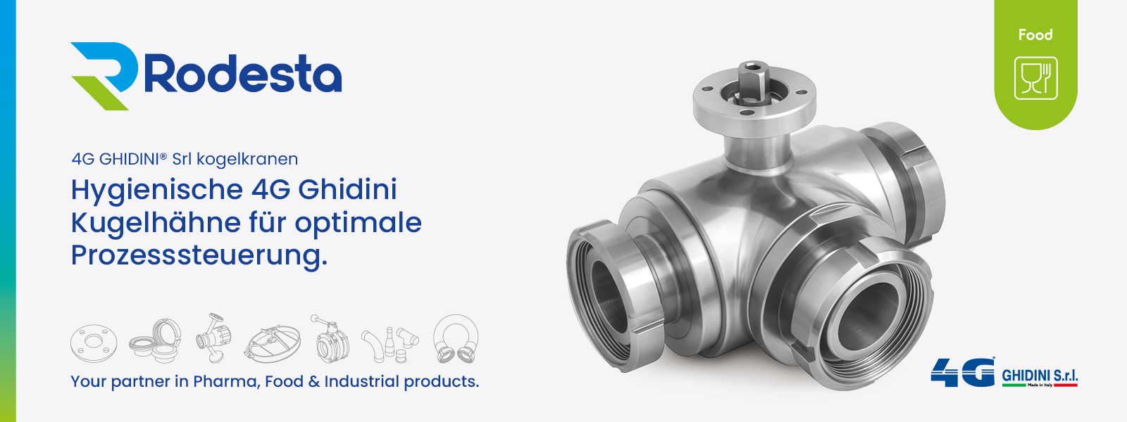 Hygienische Edelstahl-Kugelhähne aus 316L von 4G Ghidini für optimale Prozesssteuerung und zuverlässige Abdichtung in der Lebensmittel-, Pharma- und Prozessindustrie.
