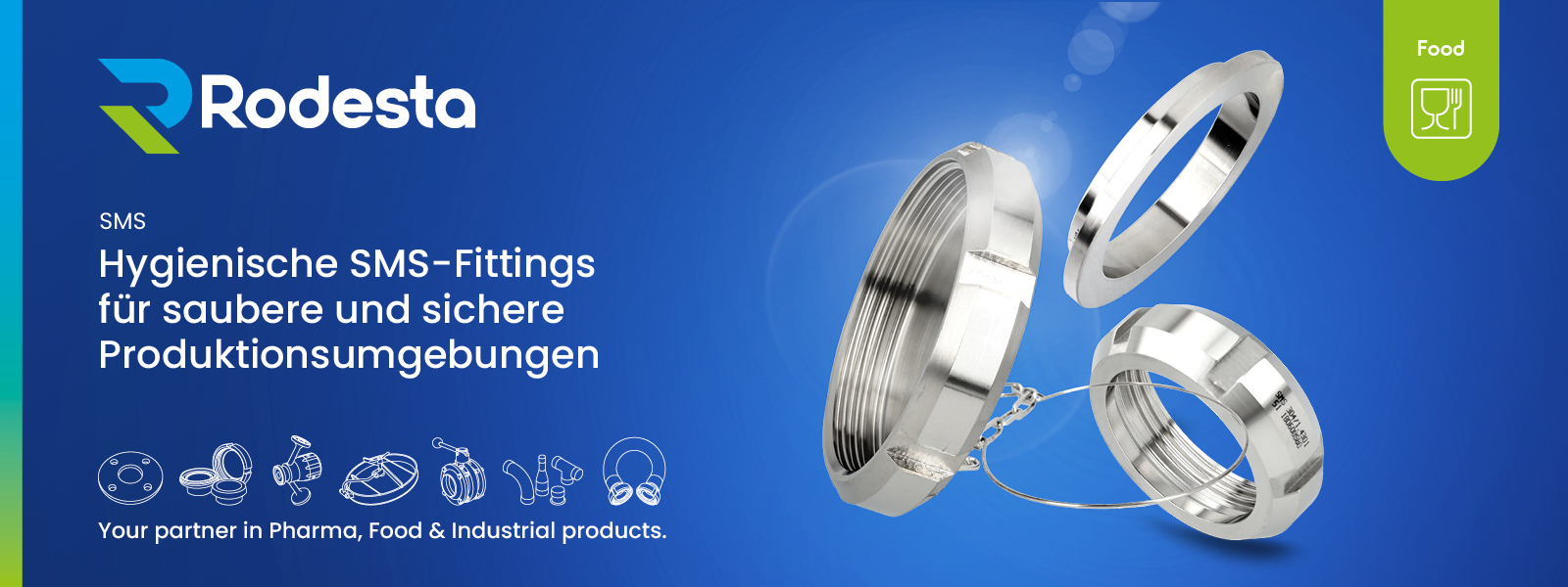 Hygienische Edelstahl-SMS-Fittings für saubere und sichere Produktionsumgebungen in der Lebensmittel-, Pharma- und Prozessindustrie. Ab Lager bei Rodesta erhältlich.