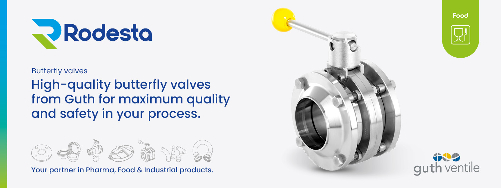 High-quality stainless-steel butterfly valves from Guth Ventile, designed for hygienic applications ensuring safe and reliable flow control in food, pharmaceutical and process industries.