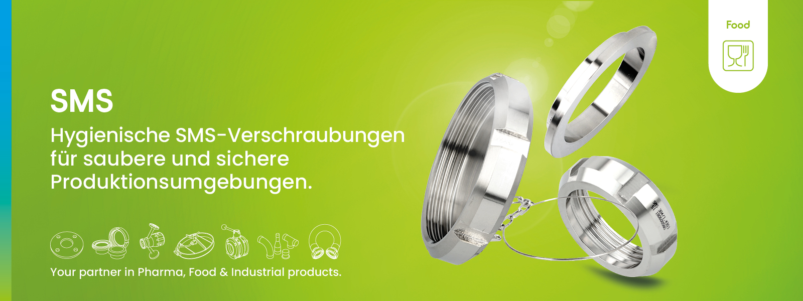 Edelstahl-SMS-Fittings für hygienische Prozessverbindungen in Lebensmittel-, Molkerei- und Getränkeanlagen. Zuverlässige Kupplungen für sichere, saubere und effiziente Produktion.
