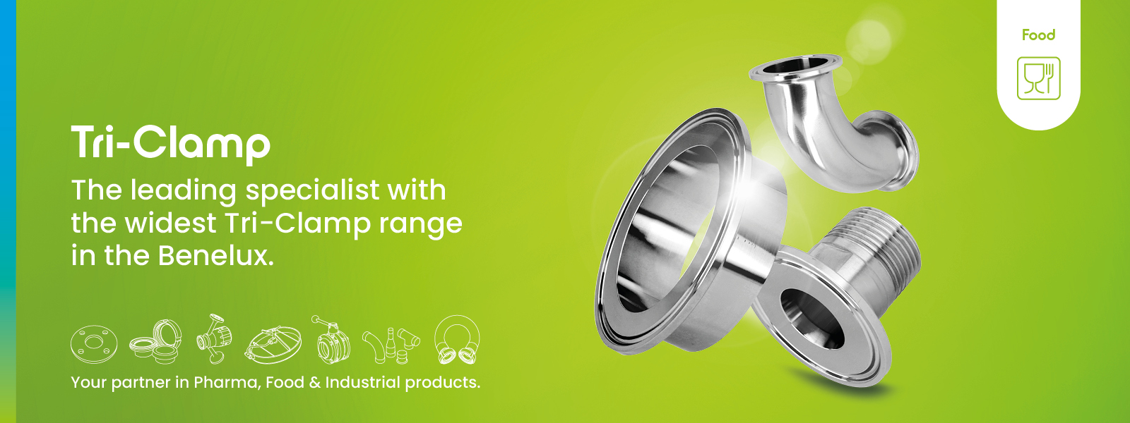 Stainless-steel Tri-Clamp fittings for hygienic process connections in food, dairy and beverage plants. Designed for safe operation, high cleanability and reliable sealing performance