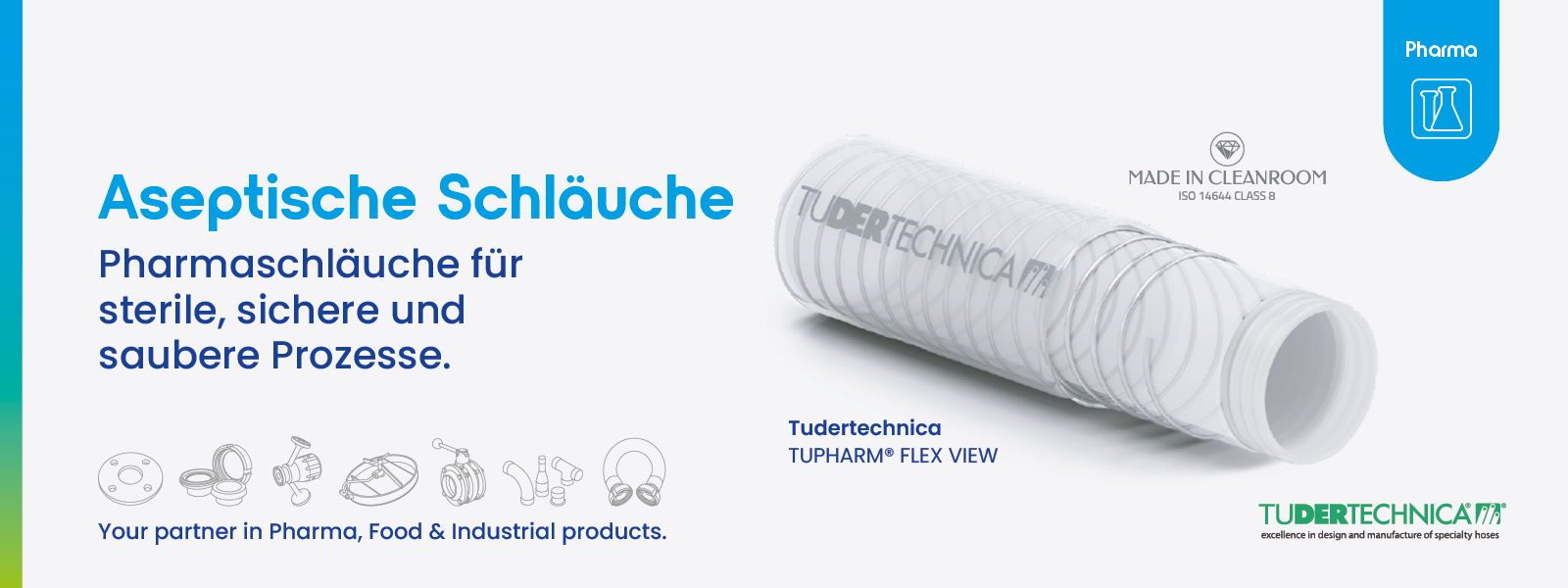 Aseptische Schläuche von Tudertechnica erhältlich bei Rodesta