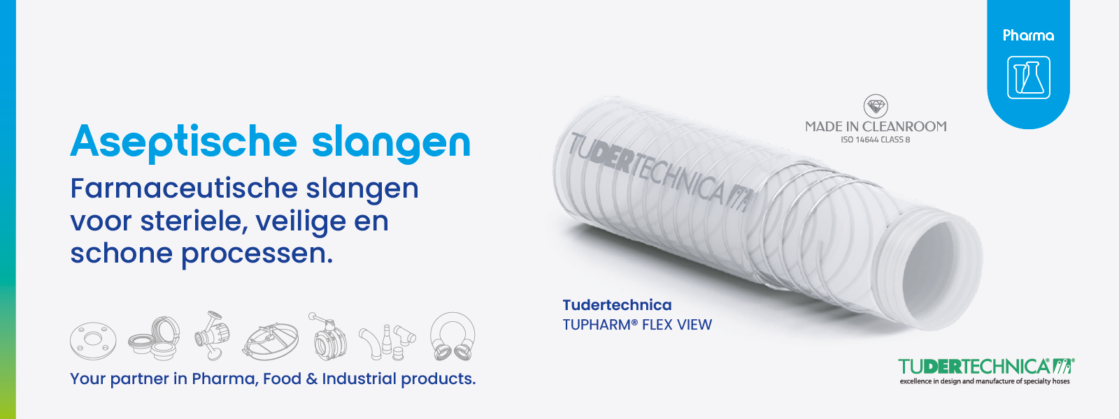 Aseptische slangen van Tudertechnica leverbaar bij Rodesta