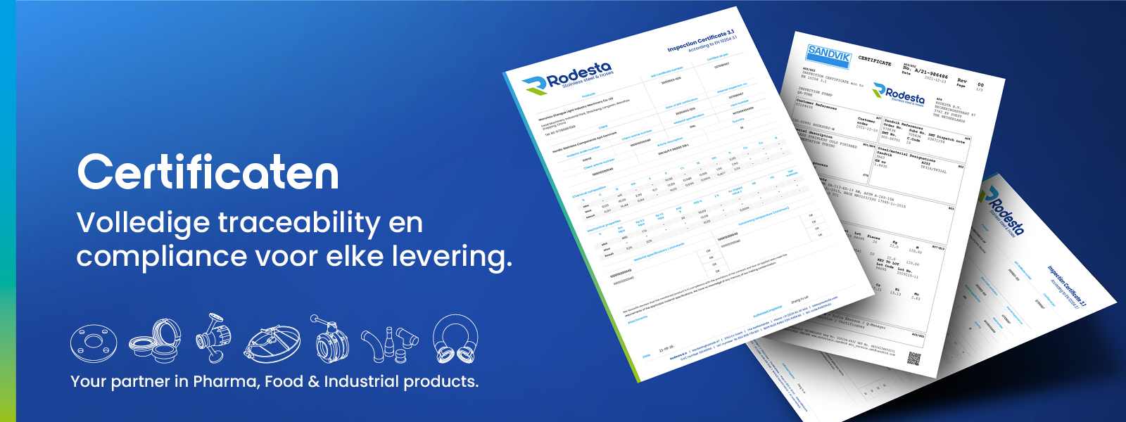 Rodesta certificaten en documentatie voor traceability, compliance en kwaliteitsborging binnen pharma, food en industry