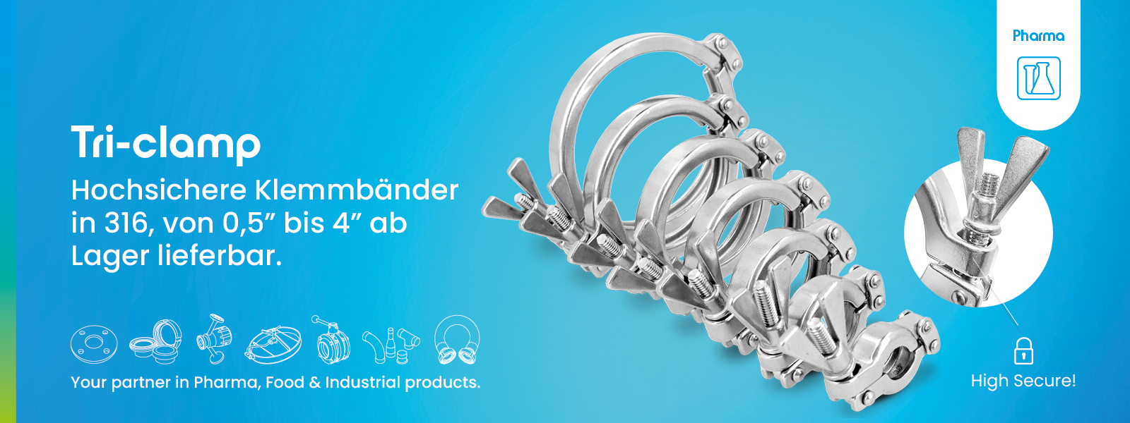 Tri-Clamp High-Secure Klemmbänder erhältlich bei Rodesta